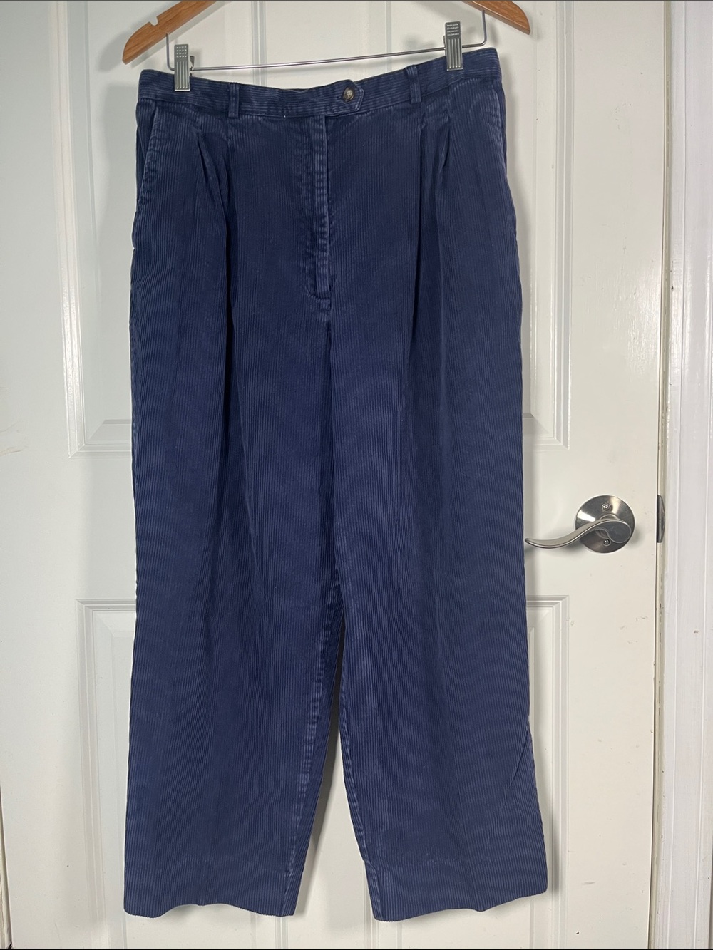 Vintage David Brooks High Rise Pleated Corduroy Pants navy blue relaxed fit